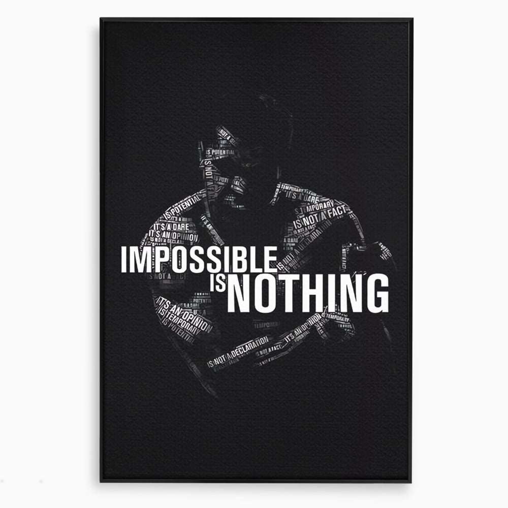 Tablou canvas cu tablou canvas cu silueta masculina si text motivational, in rama de aluminiu negru